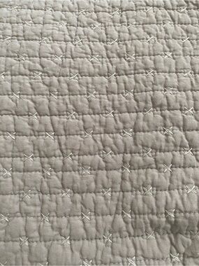 Cross Stitch Light Grey Throw - One Quilted Throw - Levtex Home